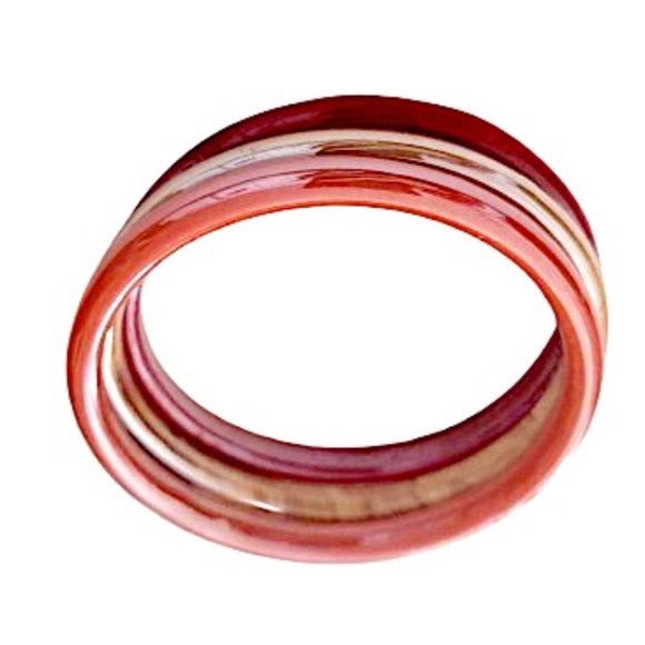 Vintage Solid & Variegated Red Mustard Orange Glass Bangle Bracelets 3 pcs - Picture 5 of 5